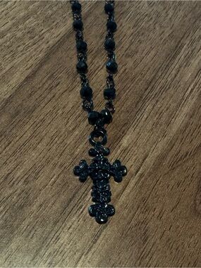 Hot Topic Black Beaded Cross Necklace